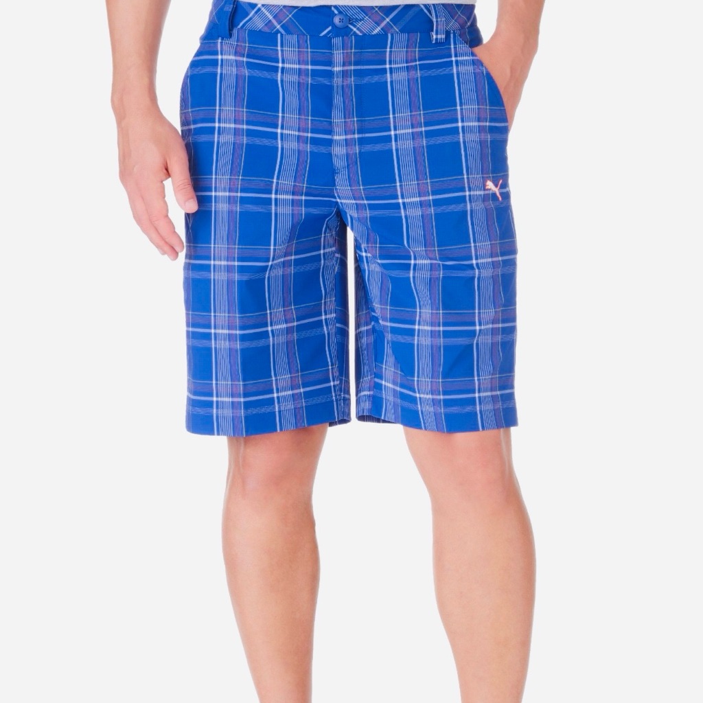 Puma Plaid Golf Shorts Royal Blue Size 38